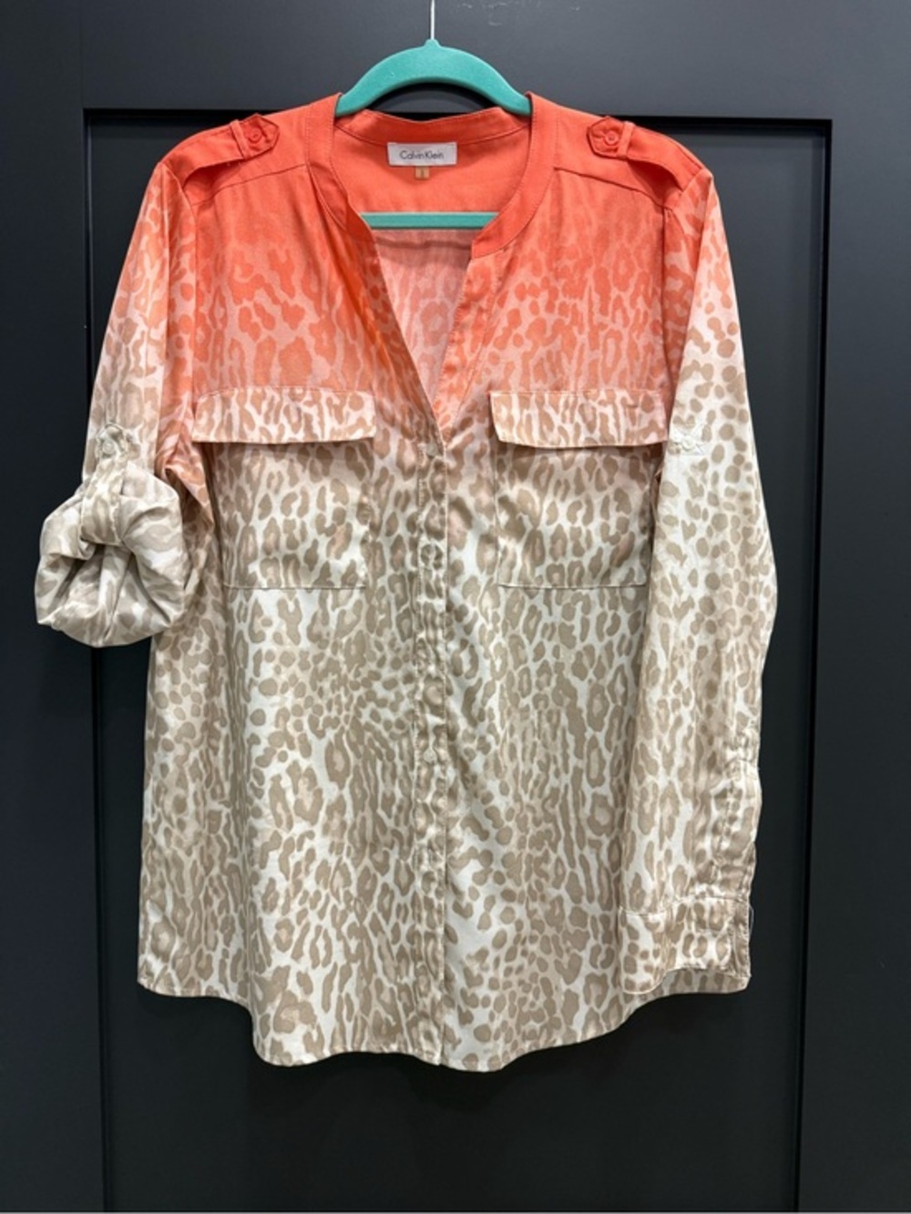 Calvin Klein Orange to Cream Leopard Ombre Button-Front Shirt